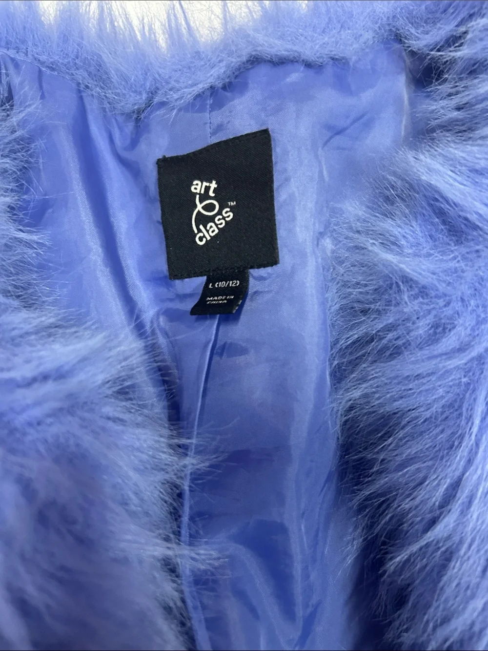 art class Plush Faux Fur Cropped Cape Jacket in Periwinkle Blue size 10/12